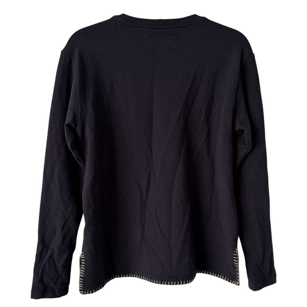 L'Agence Christy Split Hem Long Sleeve Embroidered Sweatshirt Medium Midnight - Picture 3 of 6